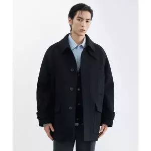 MUSINSA STANDARD 울 블렌드 오버사이즈 머프 포켓 하프 발마칸 코트 [네이비]