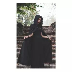 할로윈 마녀의상 벨벳 후드 망토 파티 블랙