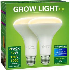 브리가이트 2팩 LED 성장등 전구 BR30 풀 스펙트럼 | 12W 성장등 식물용 실내 식물 및 묘목용 온실 수경재배용