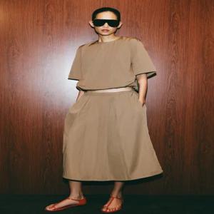 ZARA ZW 컬렉션 플리츠 미디 스커트 - 브라운 / 토프 4043/464/737