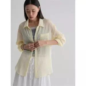 에잇세컨즈 (356764SM9E) 스트라이프 시어 변형 셔츠 옐로우 (356764SM9E)