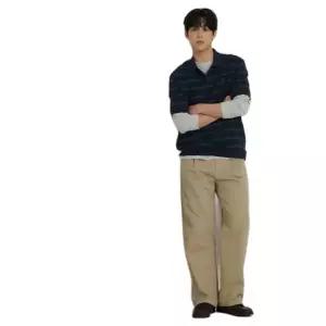 26SS 칼라넥 스트라이프 미니와플 반소매 티셔츠 - 네이비(BC6342C35R)