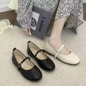 플랫슈즈 데일리 큐빅 디자인 버클 메리제인