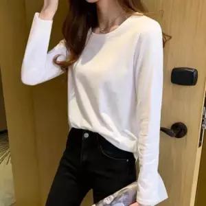 미니멀 여성 모달 라운드긴팔셔츠 UC-0023 옷자락 포인트