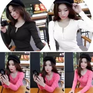 미니멀 여자 봄 가을 데일리 베이직 골지 단추 긴팔 티셔츠 미니멀