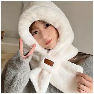 [OFM8760S]보송보송 극세사 후드 목도리 일체형 털모자
