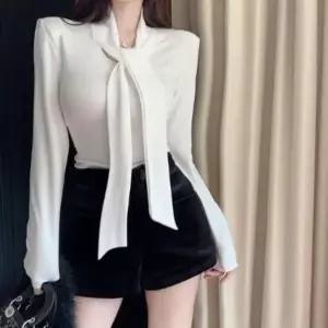 신상오픈런 여성용 브이넥 긴팔 슬림핏 간절기 블라우스 포인트