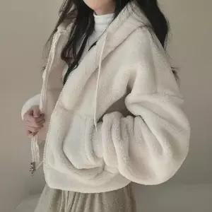 미니멀 여자 세미크롭 양털 후드집업 데일리 뽀글이 자켓 미니멀