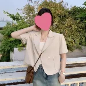 퍼프소매 팔소매 원버튼 하절기 반소매 상의자켓 여자 심플 의류봄옷 여름옷 가을옷 러블리룩 나들이룩