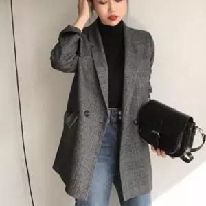 롤업 체크 소매 자켓 가을 의류 여성 기본템 아우터