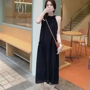 [옷자락]미니멀 민소매 홀터넥 원피스 LL-D179 옷자락 포인트