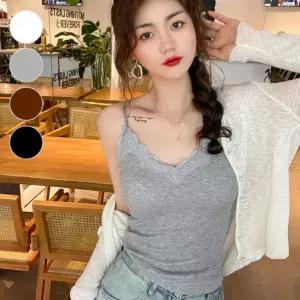 [옷자락]미니멀 여자 봄 데일리 레이스 브이넥 캡내장 이너 끈나시 미니멀