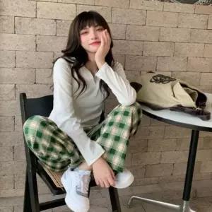 [오노마] ONM 퍼 체크패턴 양털바지 기모 일자핏 방한바지 안감 패