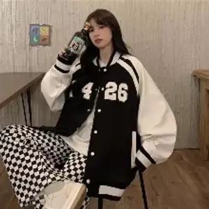 미니멀 여자 데일리 스포티 오버핏 배색 봄 가을 야구점퍼 포인트
