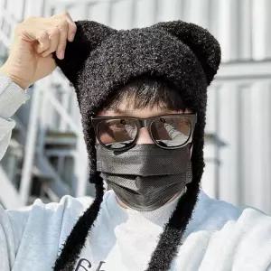 [라일리] Rly 곰돌이 겨울 방한 귀마개 끈 모자