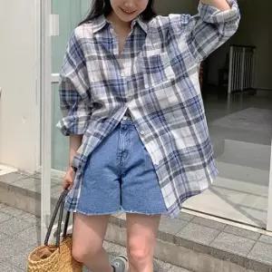 미니멀 클래식 모던 루즈핏 체크 포켓 롱 셔츠 TDN-0105 옷자락 포인트