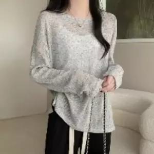 미니멀 여자 여름 커버업 루즈핏 썸머 시스루 긴팔 티셔츠 미니멀