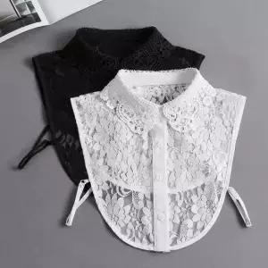 미니멀 여성 러블리 레이스 자수 카라넥 페이크 티셔츠 옷자락