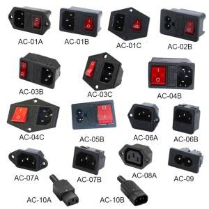 3 핀 IEC320 C14 C15 전기 소켓 LED 250V 로커 스위치 황동 10A 퓨즈 여성 남성 입구 플러그 핀 커넥터 컴퓨터 마운트