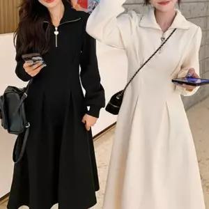 [오노마] ONM 체크 원피스 하객룩 롱 프릴 A라인 카라 하객원피스