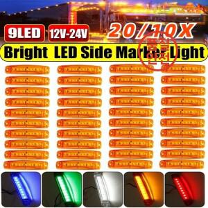 20/10PCS 9 LED 12V-24V 클리어런스 라이트 전면 사이드 마커 표시 등 트럭 자동차 버스 트레일러 밴