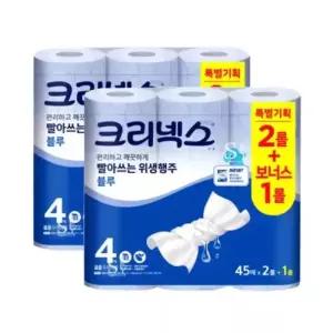 크리넥스 빨아쓰는 행주타올 프레쉬블루 45매 3롤 2팩