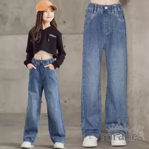 서치93 초등여아 데님통팬츠 주니어 롱 와이드 청바지 학교