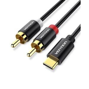 VENTION Type-C to RCA 케이블 2RCA 잭 USB-C 오디오 라인, USB C - 2 수 Y 스플리터, 어댑터, 스피커, 휴대폰, 태블릿, 삼성 23, 홈 시어터, 앰프, DVD, 자동차 스테레오용 (1.5m/5피트)