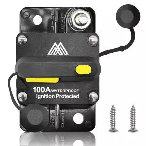 M1A2 100암페어 회로 차단기 스위치 100A 방수 퓨즈 인라인 홀더 리셋 가능 수동 12V-48V DC 차량 오디오