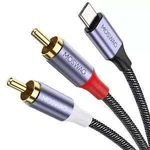 MOSWAG USB C to 2 RCA 오디오 케이블 3.3FT 타입 수컷 Y 스플리터 잭 코드 어댑터 호환 1615 홈 시어터