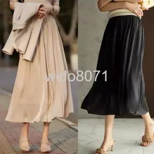  G126836_새틴 밴딩 주름롱치마 광택 플리츠 A라인 롱스커트