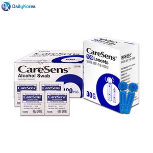 케어센스 30G 채혈침 100개 +알콜솜 100매 / 일회용 소독솜 멸균 란셋 혈당체크 관리 자가진단 D