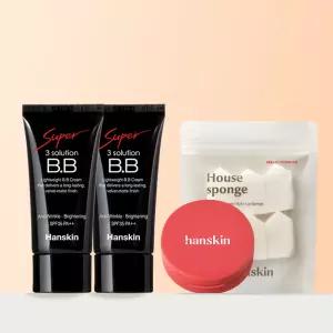 쿠션 미니 공병+스펀지 6매 증정 한스킨 수퍼 쓰리 솔루션 비비크림 30ml SPF35 PA++