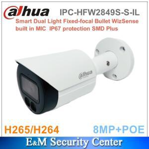 Dahua IPC-HFW2849S-S-IL 스마트 듀얼 라이트 고정 초점 총알 POE 내장 마이크, WizSense 네트워크 카메라,