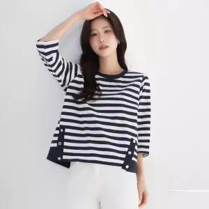 스트라이프 7부 버튼 포인트 티셔츠_3color