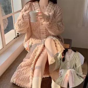 [로즈엘리]극세사 롱원피스 수면잠옷 겨울 홈웨어 원피스 2컬러 2026