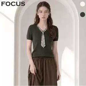 [포커스] V넥 스카프 포인트 골지 니트_VF6F1KT2001