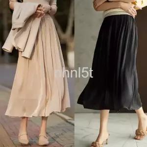  G126836_새틴 밴딩 주름롱치마 광택 플리츠 A라인 롱스커트