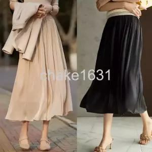  G126836_새틴 밴딩 주름롱치마 광택 플리츠 A라인 롱스커트