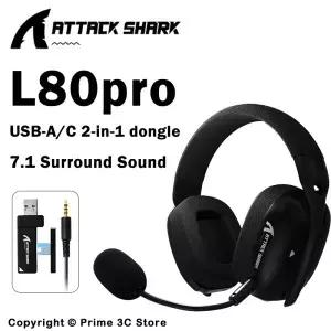 어택 샤크 L80PRO 무선 게이밍 헤드셋 2.4G/BT/유선 초경량 40mm 드라이버 저지연 헤드폰 (PC PS5 스위치