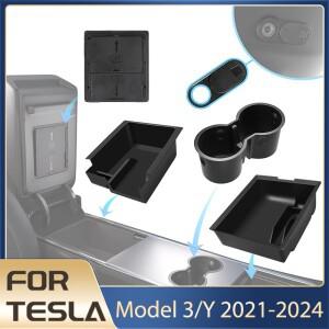 테슬라 모델 Y 2021-2024용 보관함, 3 센터 콘솔 트레이, 숨김형 박스 웹캠 커버