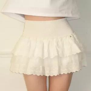 SMOCKED LACE CANCAN RUFFLE PANTSKIRT WHITE