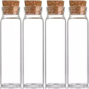 EWEIGEER 4개 60ml 작은 유리병 코르크 마개 장식용 병 바이알 귀여운 보관 위시 37x80mm 1.46x3.15인치