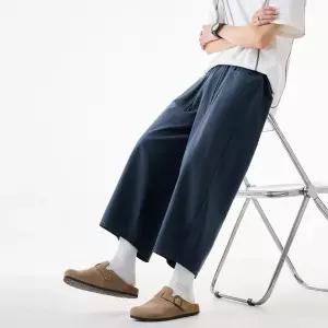 청수정 남성 여름 얇은 와이드 레그 8부 바지 레트로 코튼 캐주얼 한정 가격 블랙 KS