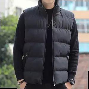 남성 무지 레이어드 패딩조끼 겨울 하이넥 베스트