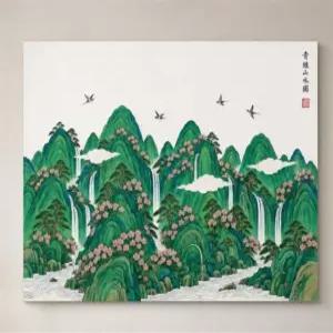 청록산수도 동양화 캔버스 액자 청록만춘 거실 현관 풍수 인테리어 70x50