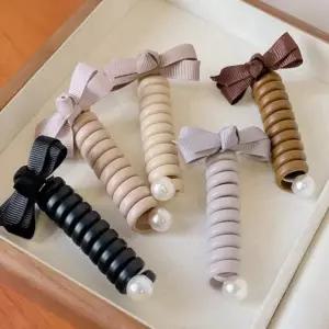 자국안나는 패션 리본 전화선머리끈 4컬러 자국안나는머리끈 헤어 패션머리끈 묶음머리끈 스프링머리끈