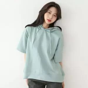 [샵앤][샵앤] 보보 국산 5부 루즈핏 원마일 여성 반팔 후드 면 티셔츠 AMI-WSH-3264-민트