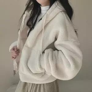 WJK27849 여자 세미크롭 양털 후드집업 데일리 뽀글이 자켓