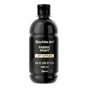 셔틀 아트 블랙 패브릭 페인트 16.9온스(500ML) 가구 소파 쿠션 의류용 영구 색상 변경 및 리뉴얼 크리에이션용 부드럽고 무독성인 섬유 페인트